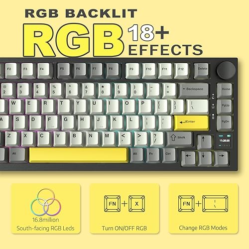 ATTACK SHARK X820ULTRA Wireless Gaming Mechanical Keyboard with TFT Smart Display&Knob,Side Printed PBT,Gasket Mounted 75% TKL Keyboard,BT5.0/2.4GHz/USB-C,RGB Backlit（White Contour,Shark Switch - Poueer