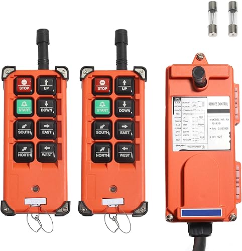 Industrial Channel F21-E1 Transmitter (2 Transmitters + DC 12V Receiver) Hoist Crane Wireless Remote Control Double 8 Buttons Electric Switch Operating Frequency Electric Lift Push - Poueer