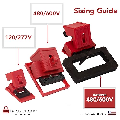 TRADESAFE Circuit Breaker Lockout Device, 10 Pack, 120/277 Volt, Clamp-on Single Pole Breaker Lock Out Device, OSHA Compliant, Premium Grade, Medium - Poueer