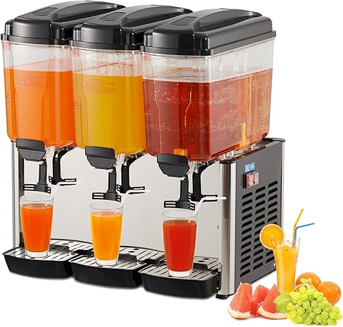 Commercial Beverage Dispenser, 1 Tank 4.8 Gal Stainless Steel Cold Drink Dispenser With 46°F-59°F Cooling Temperature, Large Cold Juice Dispenser for Home and Hospitality - Poueer