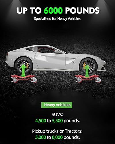 Car Dolly Set of 4, 6000LBS Capacity Wheel Dolly, Heavy Duty Car Tire Dolly Wheels Cart Moving Cars, Heavy Duty Vehicle Dolly with 360° Rotational Wheel, Red - Poueer
