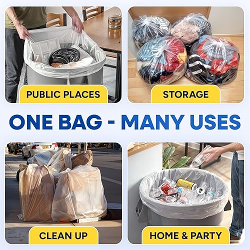20-30 Gallon Trash Bags, Clear Trash Bags 30'W x 37'L, 8 Micron Clear Garbage Bags, 20-30 Gal High-Density Garbage Can Liners, Fits Square and Round Trash Cans, Pack of 500 - Poueer