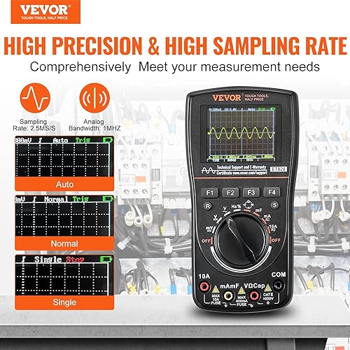 VEVOR 2-in-1 Handheld Digital Oscilloscope, 2.5MS/S Sampling Rate, 1MHZ Bandwidth Portable Oscilloscope Multimeter with 2.4'' LCD Display Storage Bag, for Automotive Repair Electronic Circuit Testing - Poueer