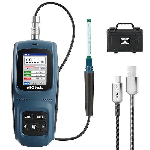 AEG-8103 Gauss Meter, Rechargeable Tesla Meter 0-2500mT, Magnetometer with Data Logging and Alarm, Magnetic Field Strength and Pole Tester, ±5% General Accuracy for Factories, Workshops - Poueer