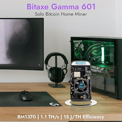 Bitaxe Gamma 601 ASIC Bitcoin Miner | 1.1 TH/s @ 18W | BM1370 Chip (Antminer S21 Pro) | Wi-Fi | USB-C | AxeOS | Open Source | Made in Europe | Incl. Power Supply & Stand - Poueer