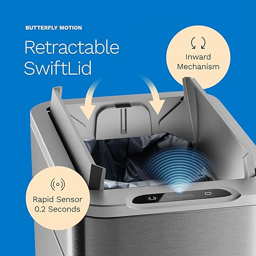 hOmeLabs - 13 Gallon Kitchen Trash Can - Retractable Automatic Sensor Butterfly Lid, Space-Saving Design, Easy to Clean, Battery-Operated with Batteries Included - Stainless Steel - Poueer