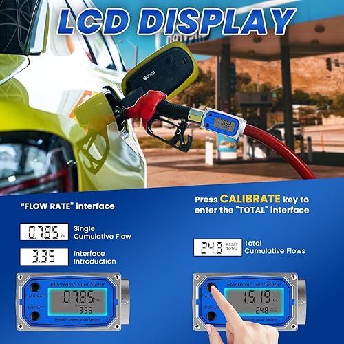 Flow Meter 1 Inch Digital Turbine Fuel Flowmeter Waterproof for Water, Diesel, Gas Oil, Gasoline, Kerosene, Switchable Units: GAL(Gallons), QTS, PTS, L, m³ (1 inch) - Poueer