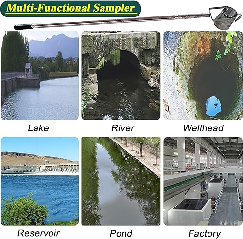 Water Sampling Dipper Long Handle Telescopic, Stainless Steel Water Sample Collection Pole with Graduated Cup, Reservoir/Pond/River Portable Pendulum Beaker Sampler Cup, Extend to 23 20 16 12 8 5 2ft( - Poueer