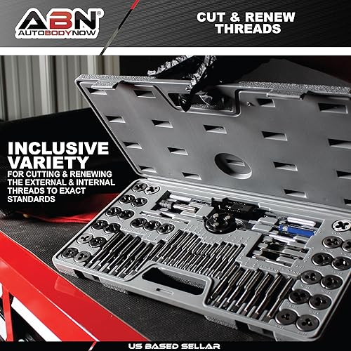 ABN Metric and SAE Standard Tap and Die 60-Piece Rethread Set Rethreading Kit for Cutting External and Internal Threads - Poueer