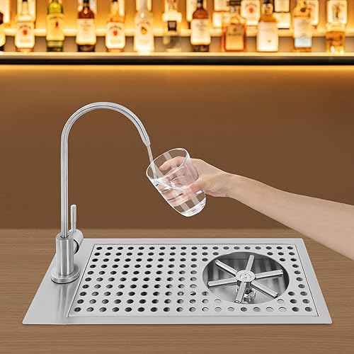 Glass Rinser Cup Washer, Commercial 304 Stainless Steel Pitcher Rinser with Faucet and Multi Angle Cleaning Nozzle for Bar, Cafe, Restaurant, Hotel, Home - Poueer