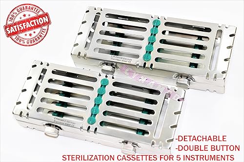 2 Sterilization Cassettes with Double Button Detachable for 5 Instruments German Grade AUTOCLAVABLE CYNAMED - Poueer