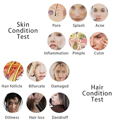Skin Hair Analyzer, 5 Inch LCD Screen Digital Skin Diagnosis Scanner System Hair Analyzer Analysis Scanner Rechargeable Hair Analyser Machine Digital Skin Health Detection for Home Salon Use(US) - Poueer