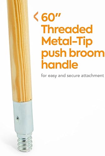 60-Inch Wood Push Broom Handle, Threaded Metal Tip (CW57741) - Poueer