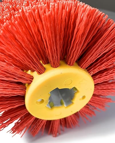 Signi Abrasive nylon bristle Burnishing Brush Drum Drawing Wheel for polishing wood (240 grit red) - Poueer