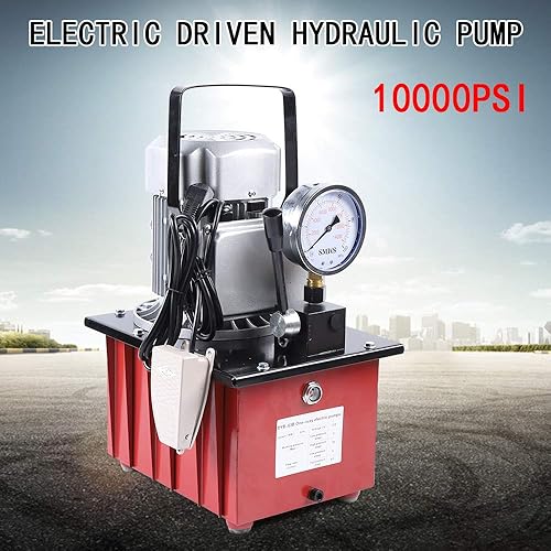 10000PSI Electric Hydraulic Pump, 750W 110V Single Acting Hydraulic Driven Pump 7L Solenoid Pedal Hydraulic Power Pack Cylinder Hydraulic Pump Manual Valve Controls Return Oil (red) - Poueer