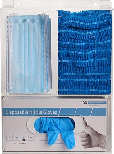 Triple Sanitation Station with Lid - Tabletop or Wall Mounted Acrylic Masks and Gloves Holder Dispenser Hairnet Dispenser with 3 Compartments - Glove Box Holder, Clear - Poueer