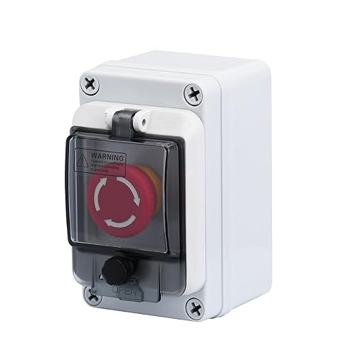 Emergency Stop Button with Box, Emergency Shut Off Switch E-Stop Push Button Switches Box Waterproof for Outdoor use, IP67 660V 10A - Poueer