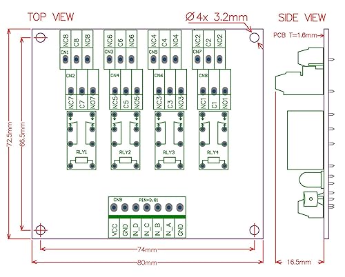 Electronics-Salon DIN Rail Mount 4 DPDT Signal Relay Interface Module, DC 5V Version. - Poueer