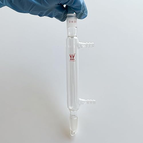 Liebig Condenser, Borosilicate Glass Liebig Condenser with 24/40 Joints, 400mm Jacket Length & 10mm Glass Hose Connection, Lab Glassware - Poueer