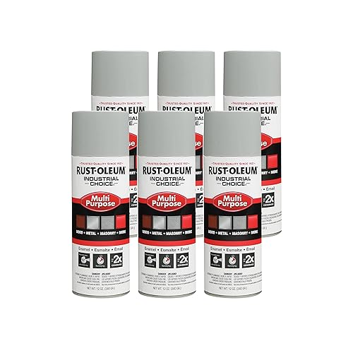 Rust-Oleum 214647-6PK Industrial Choice 1600 System Multi-Purpose Spray Paint, 12 oz, ANSI 70 Light Gray, 6 Pack - Poueer