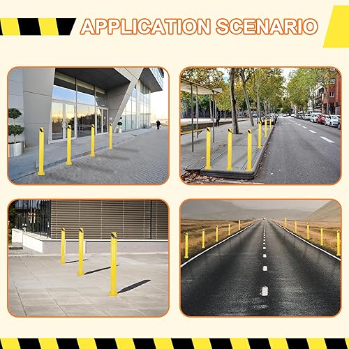 Safety Bollards Post, 36 inch Height 4.5 inch Diameter Steel Bollard Post,Anti-Collision Safety Post, Bollard Post for Parking Lots, Parks and Streets, 6 Packs - Poueer
