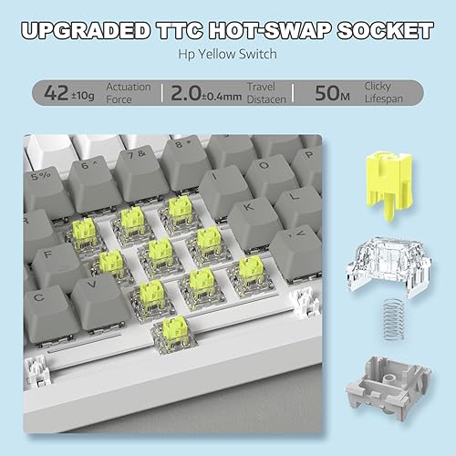 ATTACK SHARK X820ULTRA Wireless Gaming Mechanical Keyboard with TFT Smart Display&Knob,Side Printed PBT,Gasket Mounted 75% TKL Keyboard,BT5.0/2.4GHz/USB-C,RGB Backlit（White Contour,Shark Switch - Poueer