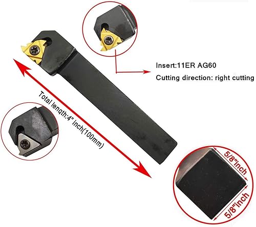 5/8' Lathe Threading Turning Tools with Threading Threading Indexable Turning Inserts (5/8' SER1616H16) - Poueer