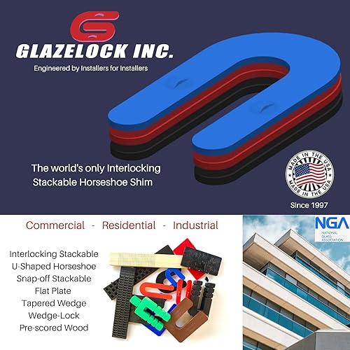 Glazelock MS01 1/32' Thick Shim 4 3/16' L x 1 7/8' W with 5/8' Slot Mini Snap-Off Stackable Square Horseshoe Plastic Flat Shims Green 1/2' Stack 125stacks/2000pc/box (2000, 1/32 inch) - Poueer