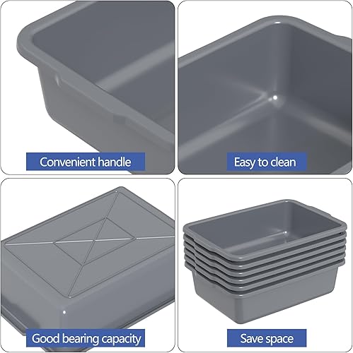 6 Packs 24 L Commercial Restaurant Bus Tub, Plastic Bus Boxes, Gray - Poueer