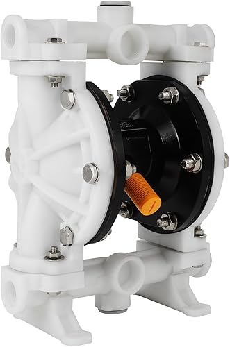 Air-Operated Double Diaphragm Pump, 1/2 in Inlet & Outlet, QBK-15, 12 GPM & Max 120PSI, PTFE Diaphragm Pneumatic Transfer Pump for Petroleum, Diesel, Grease & Low Viscosity Fluids - Poueer