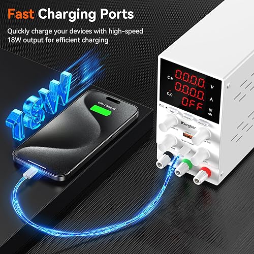 DC Power Supply Variable, 30V 10A Adjustable Switching Regulated DC Bench Power Supply with Intelligent Charging Mode, 18W USB Interface, Precision Encoder Knob (Black) - Poueer
