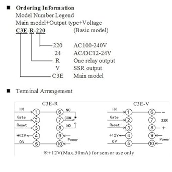 Digital Counter C1S-R-220 AC 100-240V Maximum Speed 5kcps. NPN and PNP inputs can be Switched. Input Signal: Input, Pause, Reset. Output: Relay - Poueer