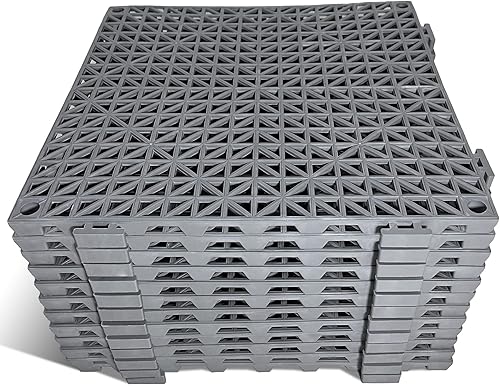 12 Pack Modular Interlocking Cushion 11.6' x 11.6' Rubber Mat Floor Tile Mats Drain Pool Patio Balcony Yard Pet Area Washer Pad(Black) - Poueer
