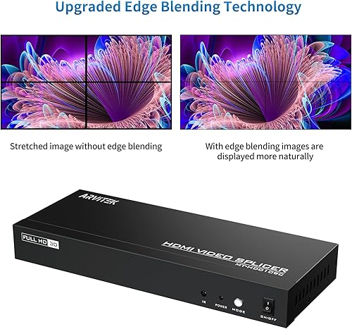 4K HDMI Video Wall Controller 3x3, Arvitek 9 TV Screens Into 1 Wall Display TV Wall Controller w/Remote, HDMI Video Splitter w/ 13 Splicing Display Mode - Poueer