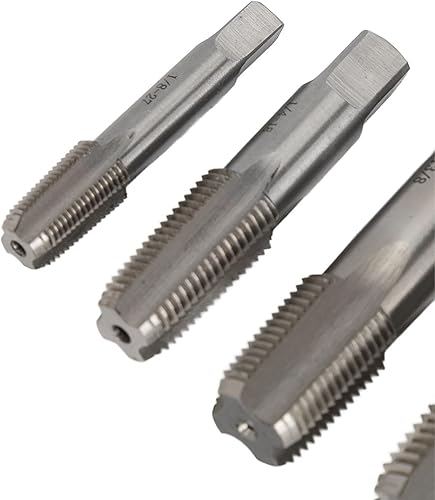 6Pcs Tap and Die Sets, 1 3/4 1/2 3/8 1/4 1/8 High Speed Steel NPT Pipe Tap Pipe Threader Drill Bits - Poueer