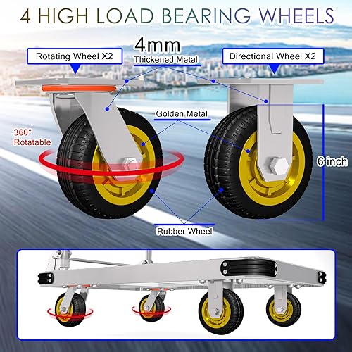 Platform Truck Cart, Foldable Push Cart Dolly w/Five 360° Swivel 6'' Wheels, 1600LBS Capacity Heavy Duty Moving Platform Trucks Hand Cart for Groceries, Garage, Warehouse (43' L x25 W) - Poueer