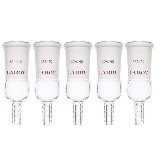 Laboy Glass Vacuum Inert Gas Inlet Adapter With 24/40 Outer Glass Joint & 8mm Hose Connection Organic Chemistry Lab Glassware 5 pcs - Poueer