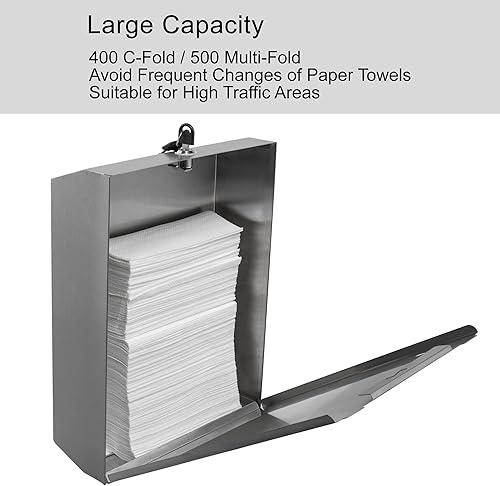 Paper Towel Dispenser, Commercial Stainless Steel Tri-fold/Multi-fold/C-Fold Paper Towel Holder Wall Mount Key (Gold) - Poueer