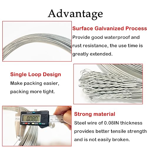 50 PCS Baling Wire 14 Gauge 14 Feet,Baler Wire Ties Galvanized Steel Wire Bulk,Bailing Wire Roll,Bale Wire 50 Count Bundle Single Loop,for Bailing Cardboard Paper Fence - Poueer