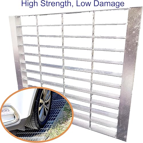 Galvanized Steel Drain Grate with Base, 16x16 Outdoor Drain Cover and Frame, B Class Sewer Grate with Lip, Durable Heavy Duty Channel Grate, Sliver Square Drainage Grate Driveway - Poueer