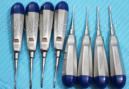 New German Grade Dental Elevator Tooth Extraction Extracting Tools 8 Pcs Straight + Curved 1.5MM to 4MM Complete Set(A+ Quality) - Poueer