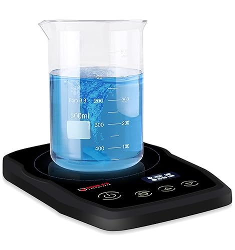 FOUR E'S SCIENTIFIC Ultra-Flat Magnetic Stirrer, Mini Magnetic Mixer Stir Plate Lab Stirrers 50-1500RPM | NO Heating | OLED Display | Max. Stirring Capacity: 1000mL (Black) - Poueer
