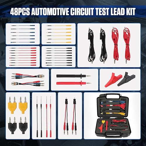 104PCS Automotive Circuit Test Leads Kit Electrical Breakout Leads Automotive Kit Multimeter Test Leads Kit with Alligator Clips,Banana Plug Test Lead,Oscilloscope Probe - Poueer
