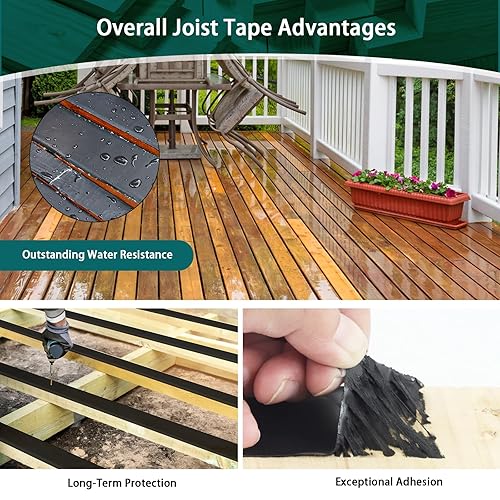 Butyl Joist Deck Tape, 2' X 50' Deck Joist Tape Waterproof Flashing Tape, Weather Resistance Self-Adhesive Joist Tape Decking for Deck Joist Beams Protection(12 Rolls) - Poueer