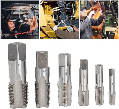 6Pcs Tap and Die Sets, 1 3/4 1/2 3/8 1/4 1/8 High Speed Steel NPT Pipe Tap Pipe Threader Drill Bits - Poueer