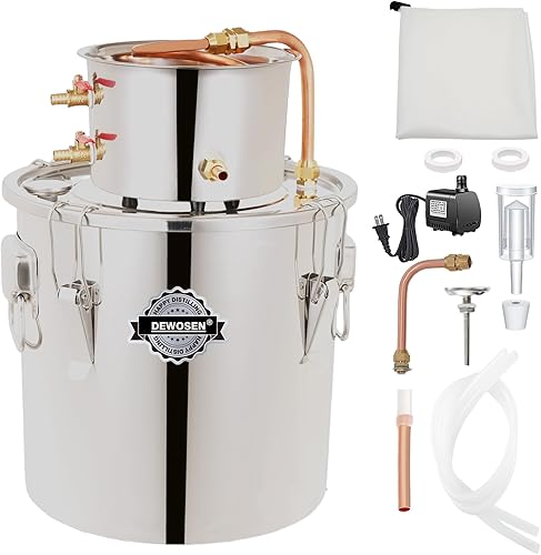 Alcohol Still 8 Gallon 2 Pots Shine Still Distillery Kit for Alcohol Stainless Steel Copper Tube Complete with Water Pump Metal Thermometer Airlock Brew Bag Proof Alcoholmeter Test Kit - Poueer