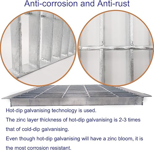 Galvanized Steel Drain Grate with Base, 16x16 Outdoor Drain Cover and Frame, B Class Sewer Grate with Lip, Durable Heavy Duty Channel Grate, Sliver Square Drainage Grate Driveway - Poueer