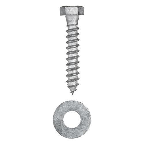 3/8 x 4 (50 Pack) Lag Screw Kit, 50 Screws and 50 washers, Hot Dip Galvanized, Meets ASME B18.2.1 Industrial/Commercial Grade by Makers Bolt - Poueer