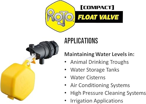 Jobe Valves J-RJVC0075 Rojo Compact Low-Pressure Valve with 2' Narrow-Weighted Float, 2' Extension Arm, 20L/Min, 150PSI, 3/4' NPT Inlet, Yellow/Black - Poueer