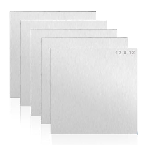 5 Pack 6061 T6 Aluminium Metal Sheet 12 x 12 x 1/16 Inch Thickness Flat Plain Plate Panel Aluminium Metal Sheets Plate with Protective Film, Aluminum Metal Plate for Crafting, Industry - Poueer